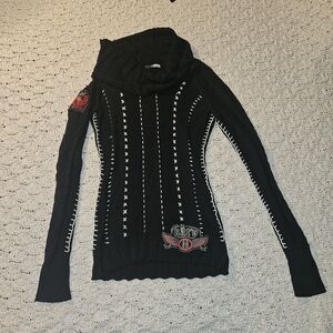 KARV - Black Cable-Knit Cowl Neck Sweater with Contrast Stitching